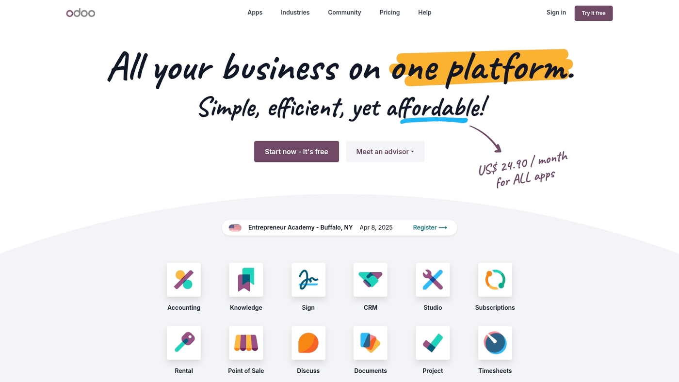 Screenshot of www.odoo.com